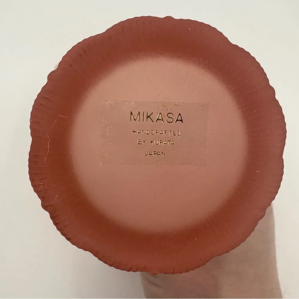 Vintage‎ Mikasa Handcrafted by Kurata Japan Frosted Pink Petal Basket Vase